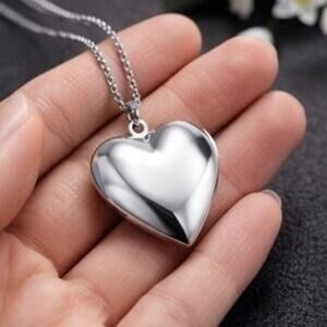 High Polish Heart Pendant Necklace 22” Sterling Silver Chain Valentine's Day Gif